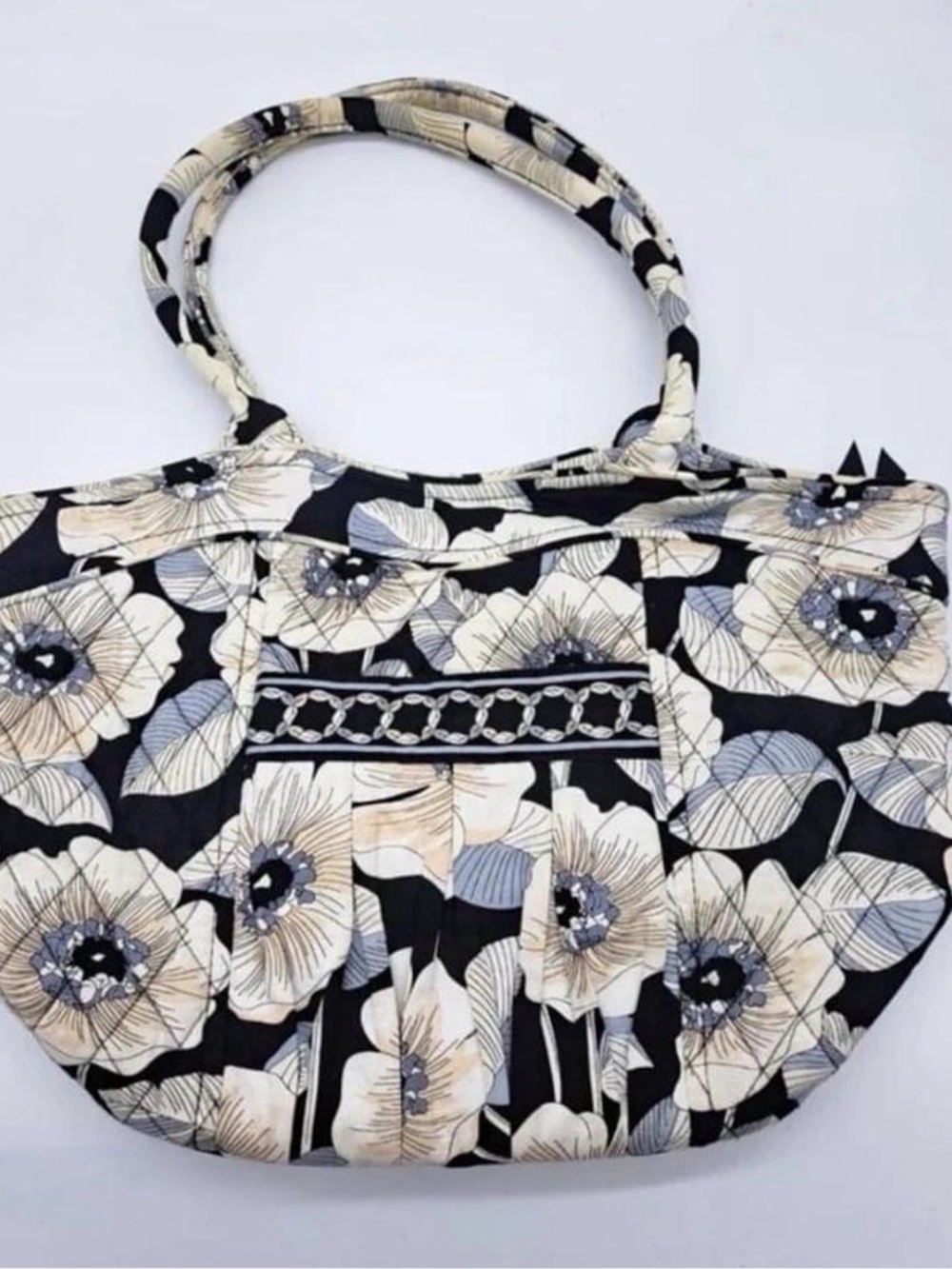 Vera Bradley Camellia Sweetheart Black/White Top Zip Shoulder/Tote Cotton MEDIUM